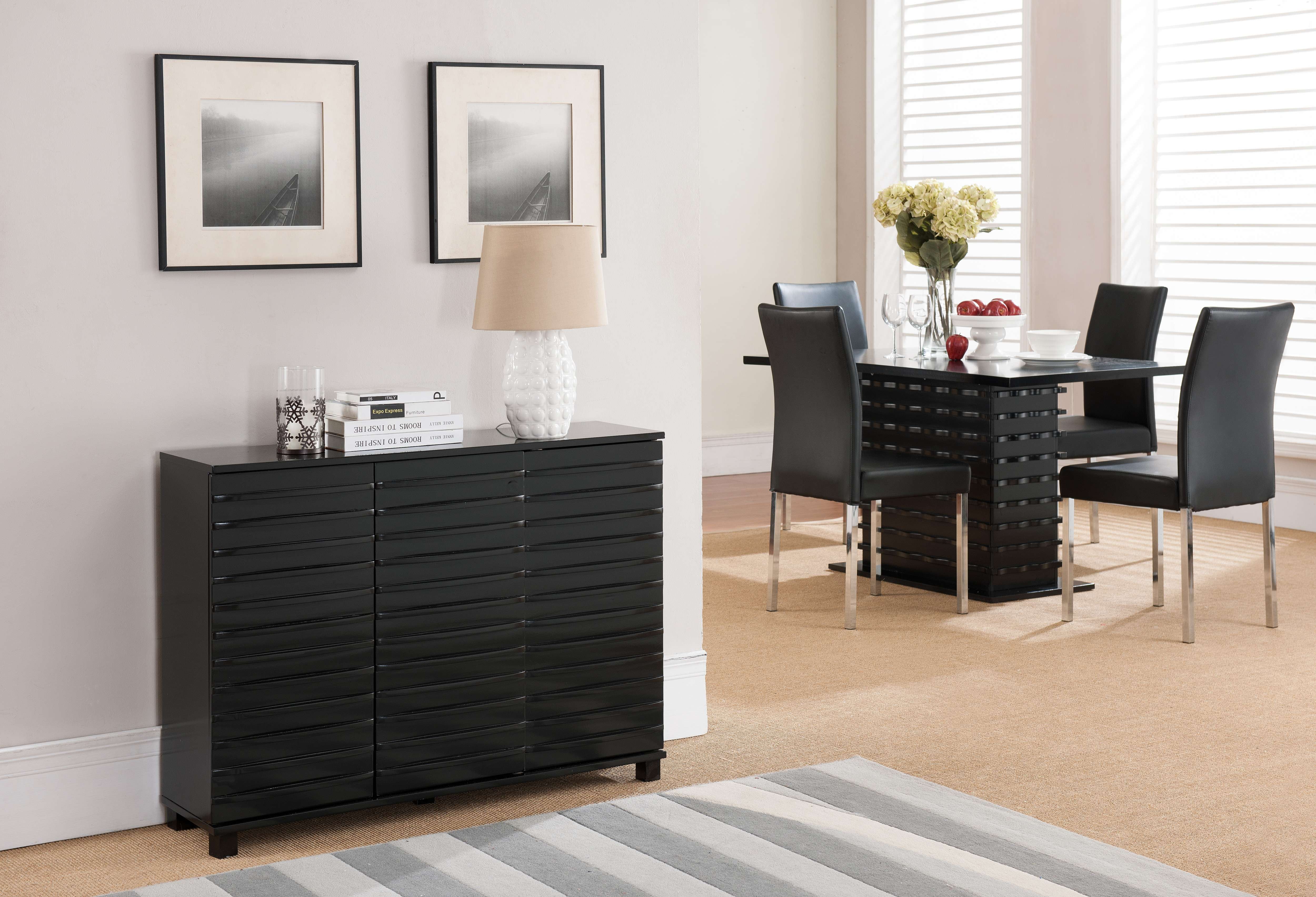 Kings Brand Furniture Wood Wave Design Buffet Table with Spacious Storage, Black