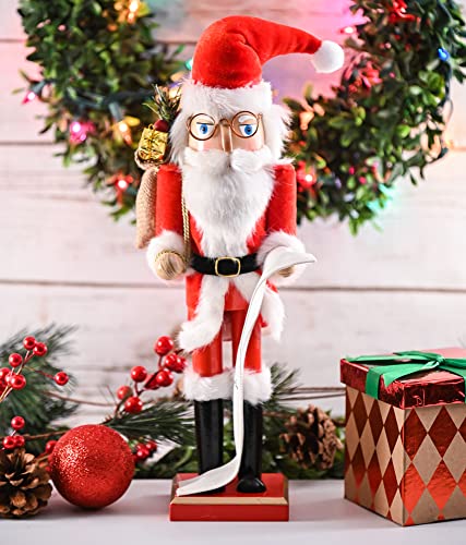 Ornativity Christmas Santa Gift Nutcracker – Wooden Nutcracker Santa Clause with Red Bag of Gifts on Shoulder and List of Names Xmas Traditional Themed Holiday Nut Cracker Doll Figure Decorations 15