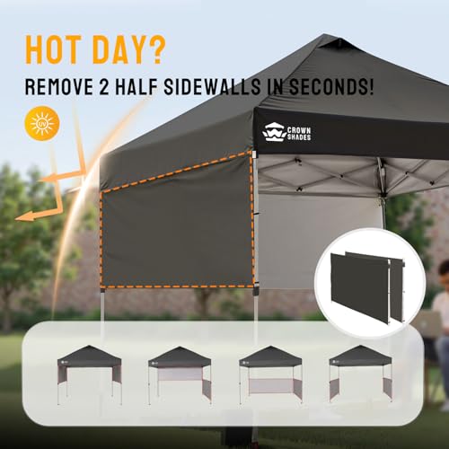 CROWN SHADES 10x10 Pop up Canopy Tent Instant Canopy with 150D Silver Coated Fabric Including 2 Half Sidewalls, 4 Ropes, 8 Stakes, 4 Weight Bags, STO 'N Go Bag, Grid Grey