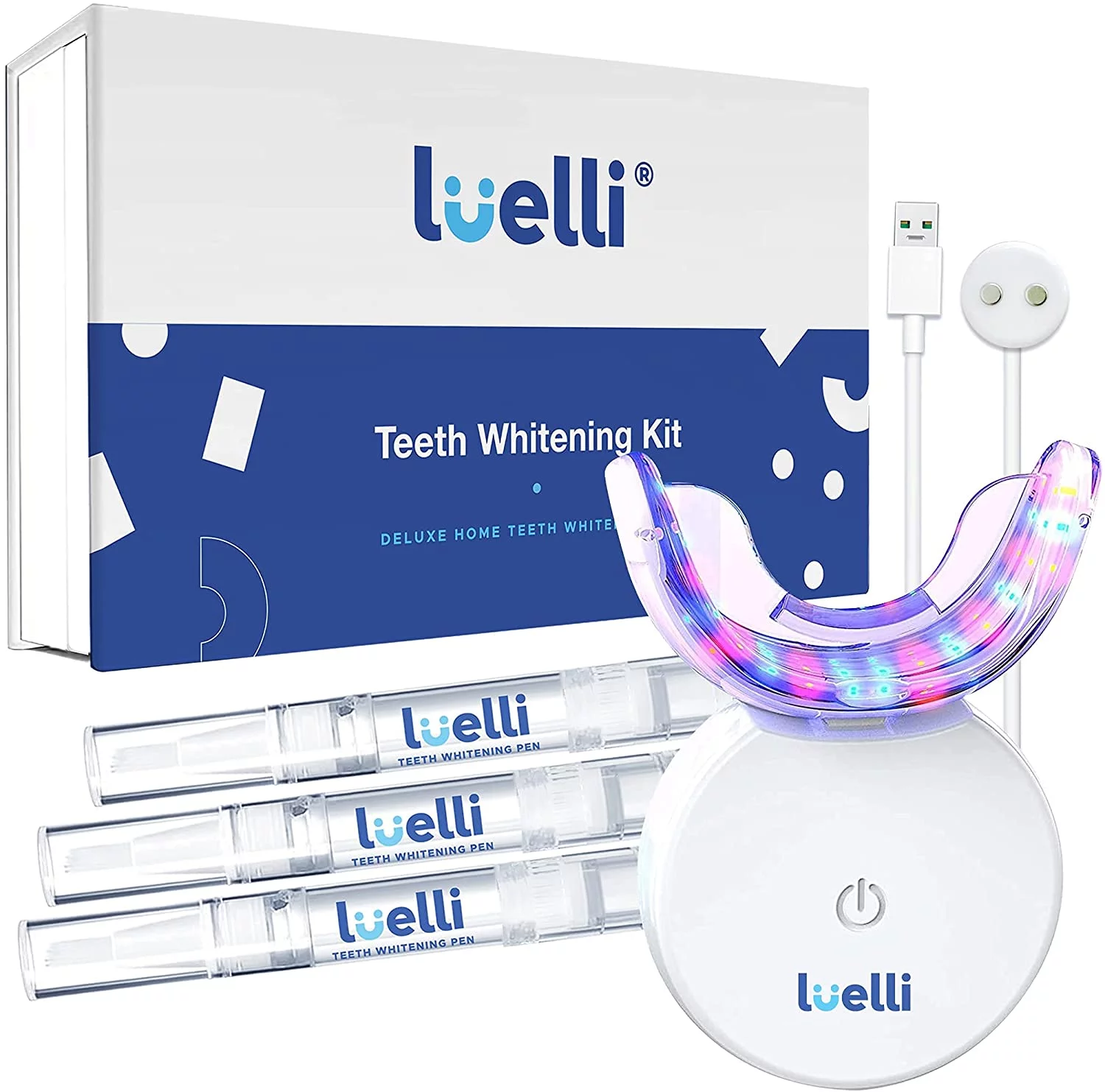 Luelli Teeth Whitening Kit with 32 LED Lights | Teeth Whitener for Sensitive Teeth, Enamel Safe, Professional Wireless Tooth Whitening Kit with Tray and (3)Whitening Gel Pen for Home, Travel
