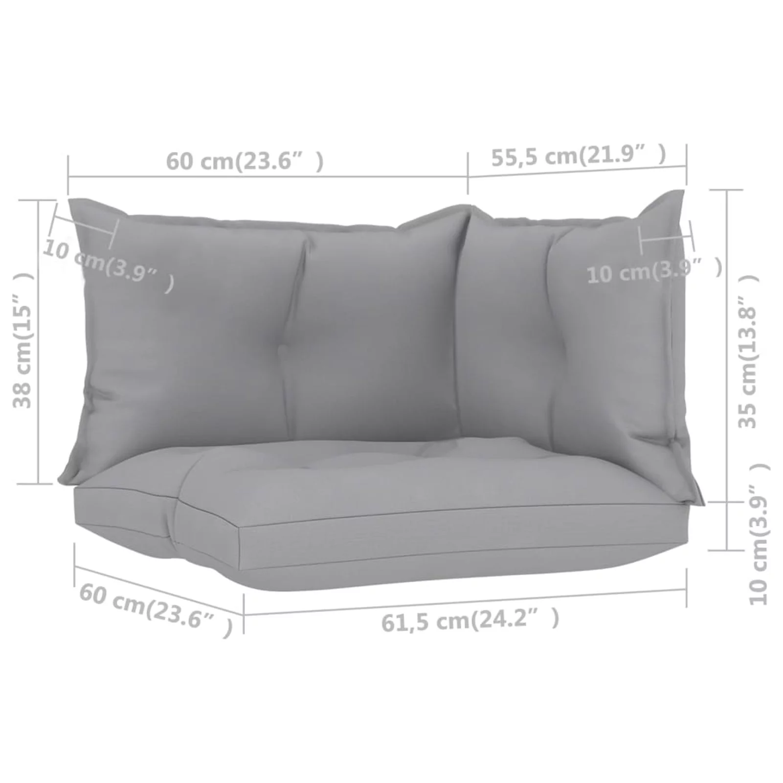 Walmeck Pallet Cushions 3 pcs Gray Fabric