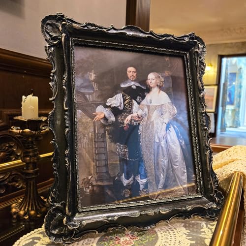 SYLVIA'S SHOP 8x10 Vintage Picture Frame, Antique Black Grey Ornate Luxury Photo Frame, for Tabletop and Wall Display, Retro Home Decor, Old Fashioned Photo Gallery Art
