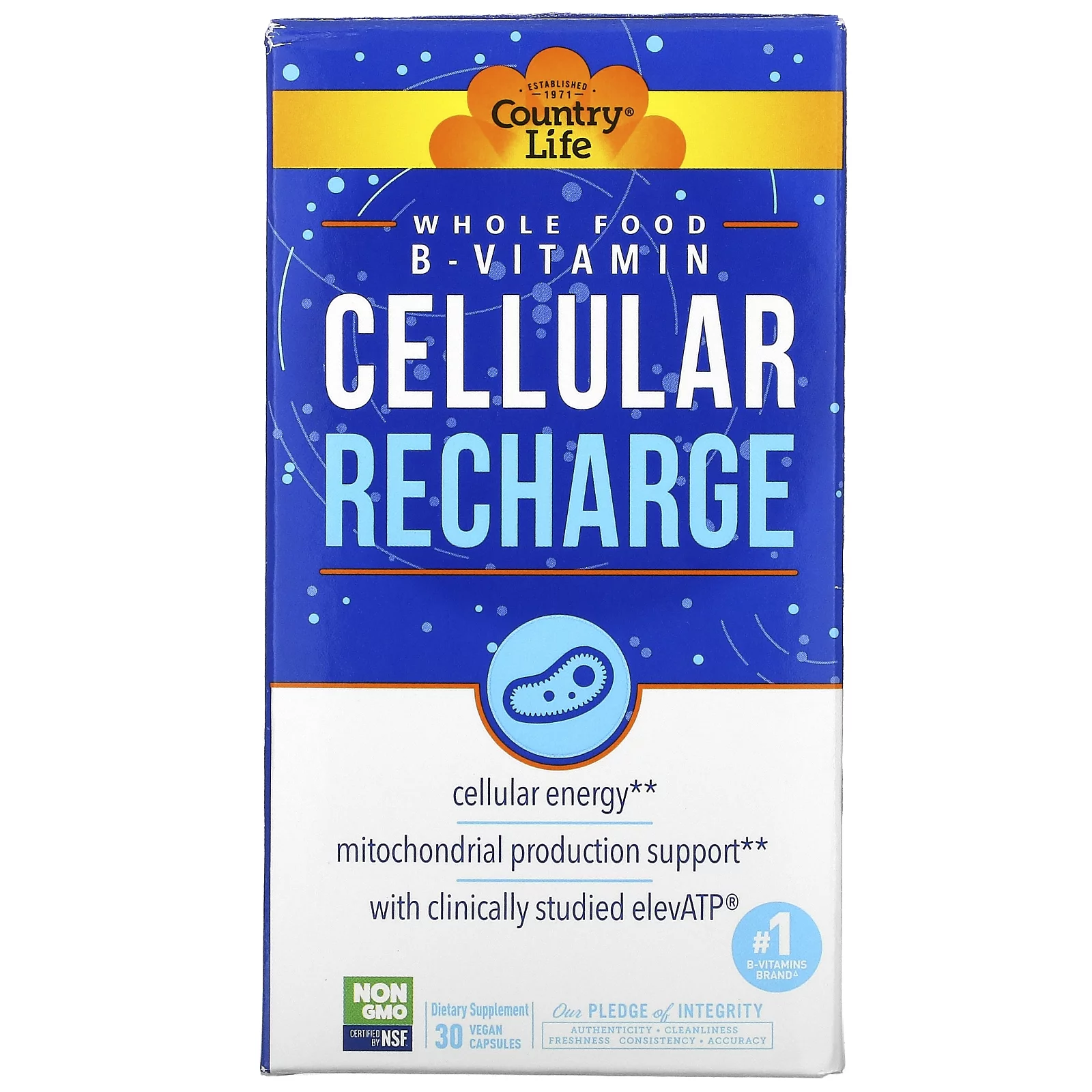 Whole Food B-Vitamin, Cellular Recharge, 30 Vegan Capsules, Country Life