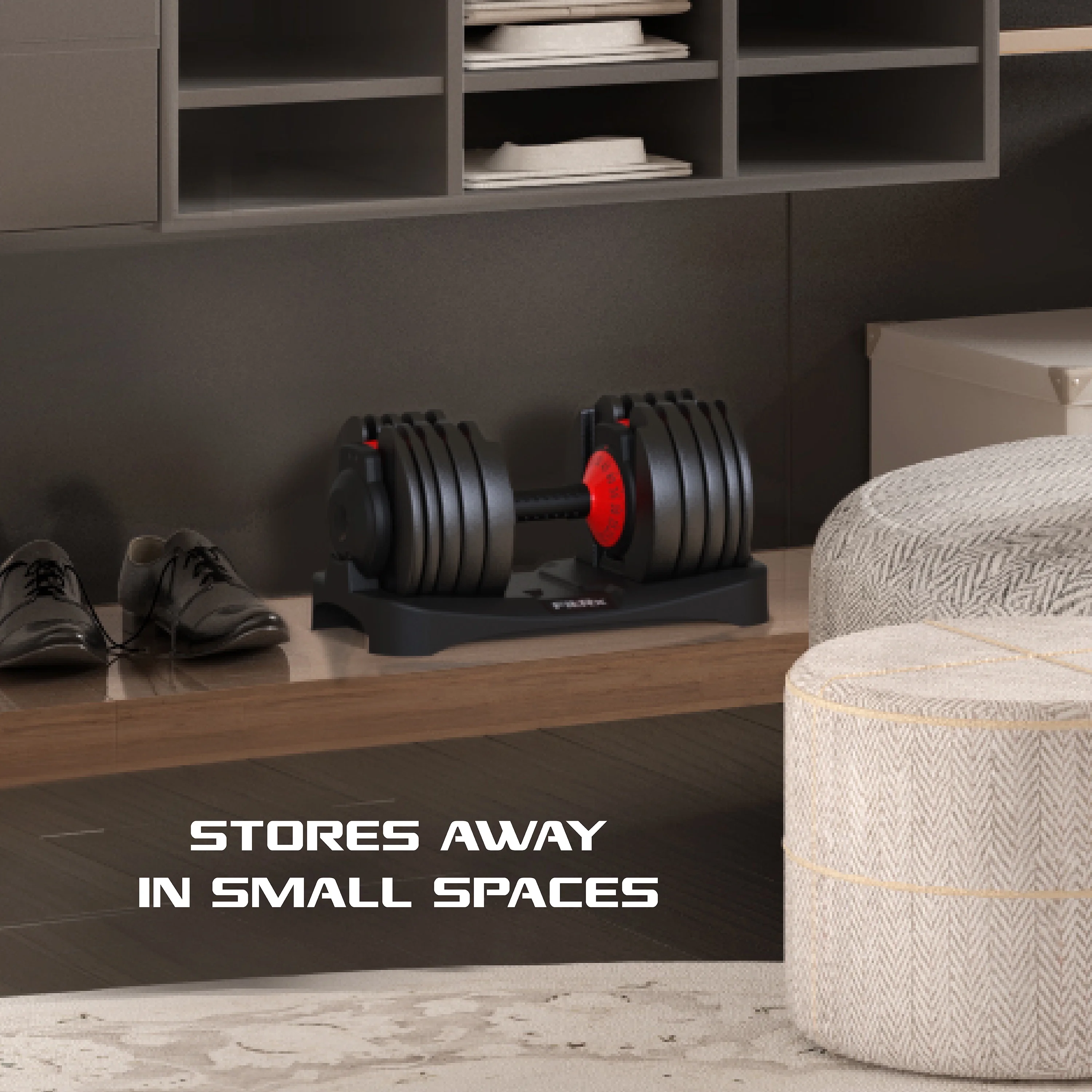 FitRx SmartBell XL, Quick-Select Adjustable Dumbbell, 10-90 lbs. Weight, Black, Single