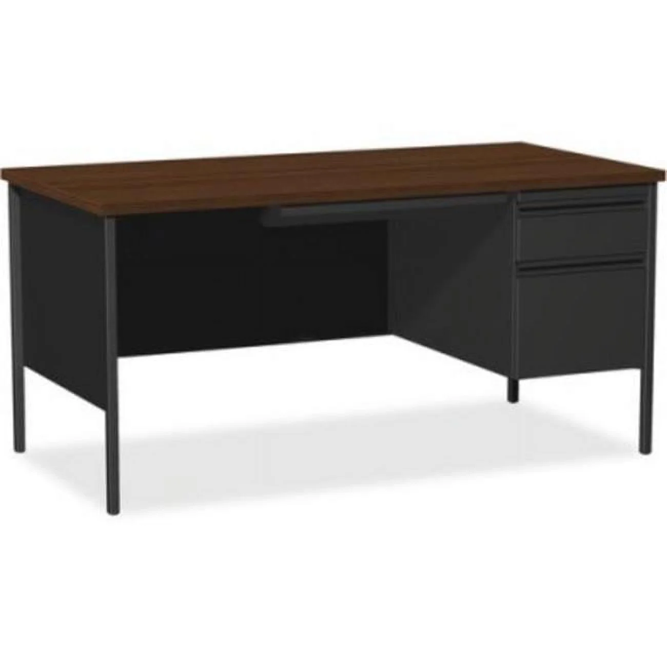 Lorell LLR66905 66 x 30 x 29 in. Fortress Series Right-Pedestal Desk, Black Walnut