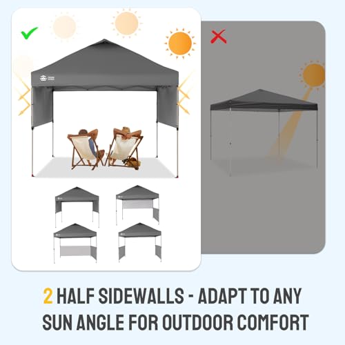 CROWN SHADES 10x10 Pop up Canopy Tent Instant Canopy with 150D Silver Coated Fabric Including 2 Half Sidewalls, 4 Ropes, 8 Stakes, 4 Weight Bags, STO 'N Go Bag, Grid Grey