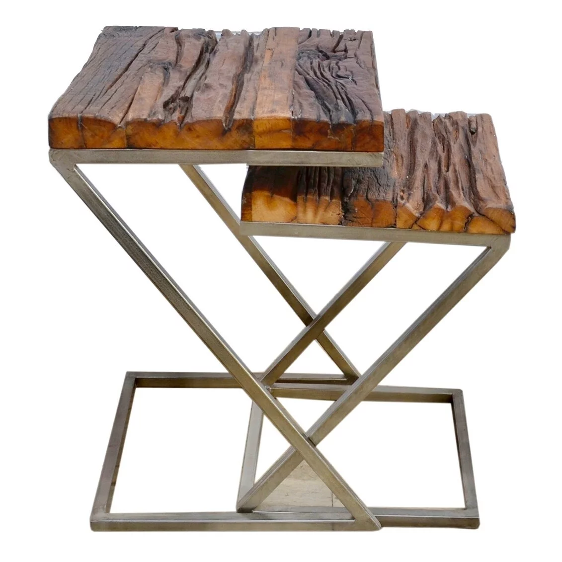 Wood Square Nesting Tables ALTA with Silver Base