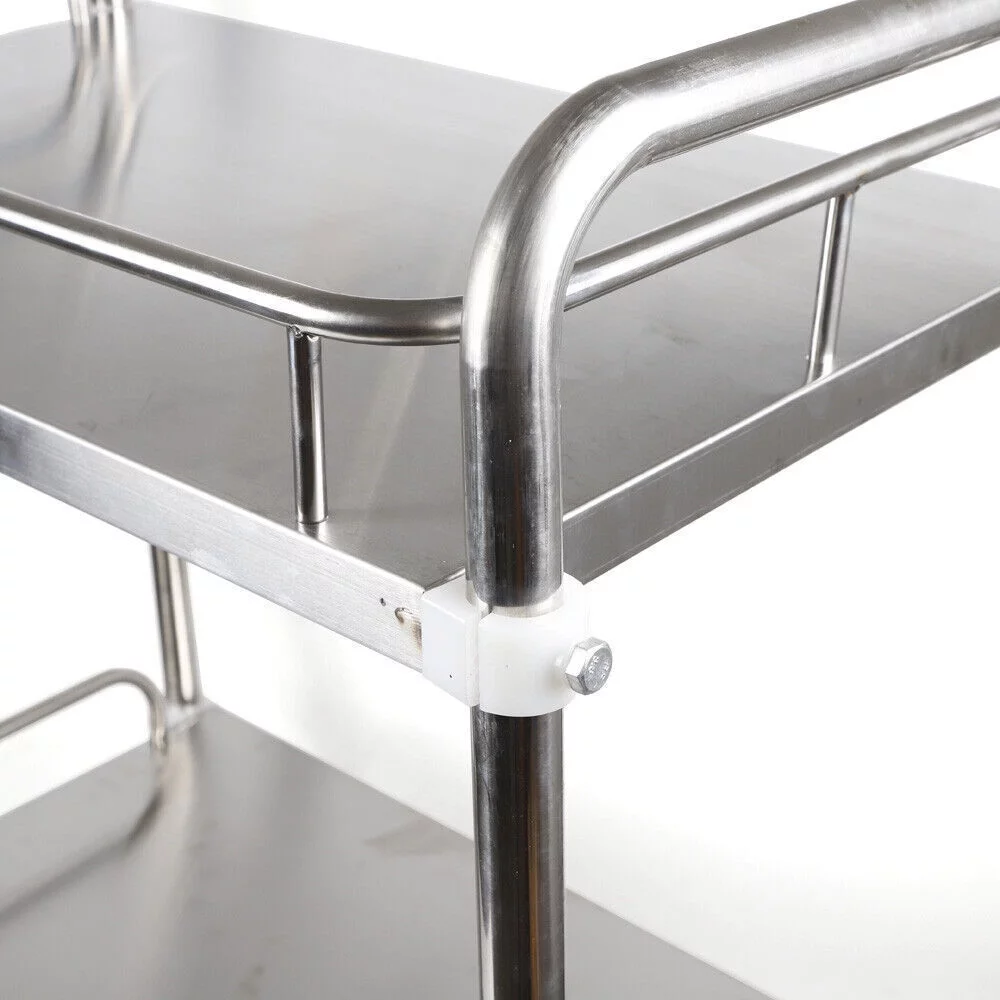 Mkyiongou 2 Tiers Stainless Steel Cart Trolley Medical Lab Mobile Rolling Serving Trolley