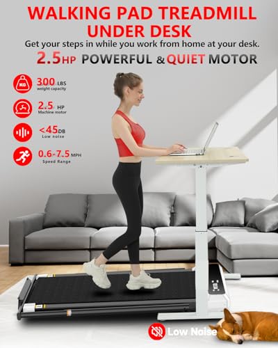 Walking Pad with Handle Bar,5% Manual Incline Walking Treadmill for Home Office,2.5HP Super Quiet Foldable Treadmills with Handrails,300 LBS Small Under Desk Treadmill with LED Display,Remote Control