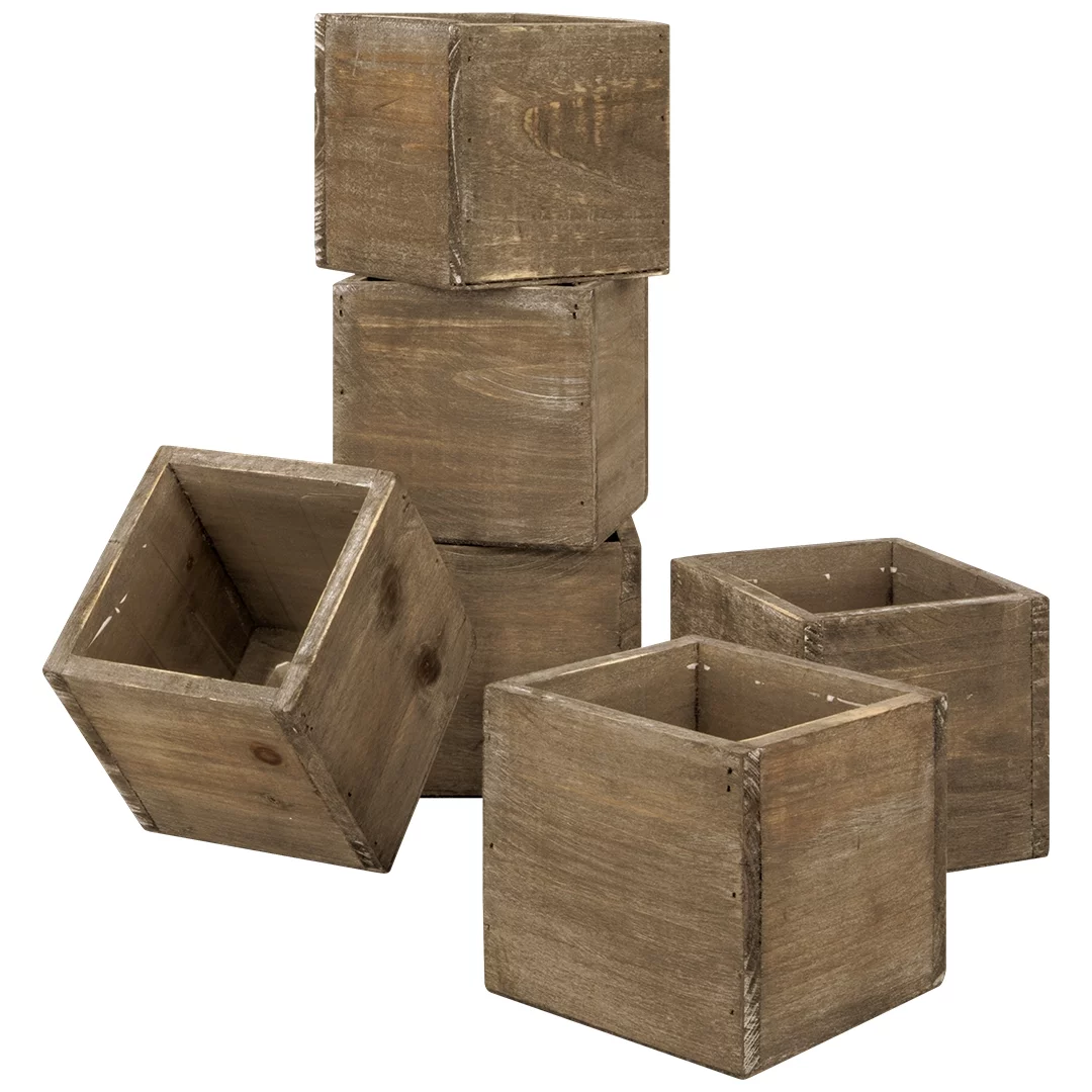 Koyal Wholesale Square Cube Shabby Chic Wood Vase (Pack of 6), 4