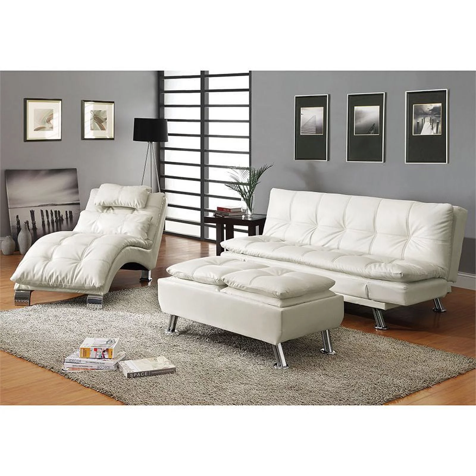 Kingfisher Lane Faux Leather Sleeper Sofa in White and Chrome