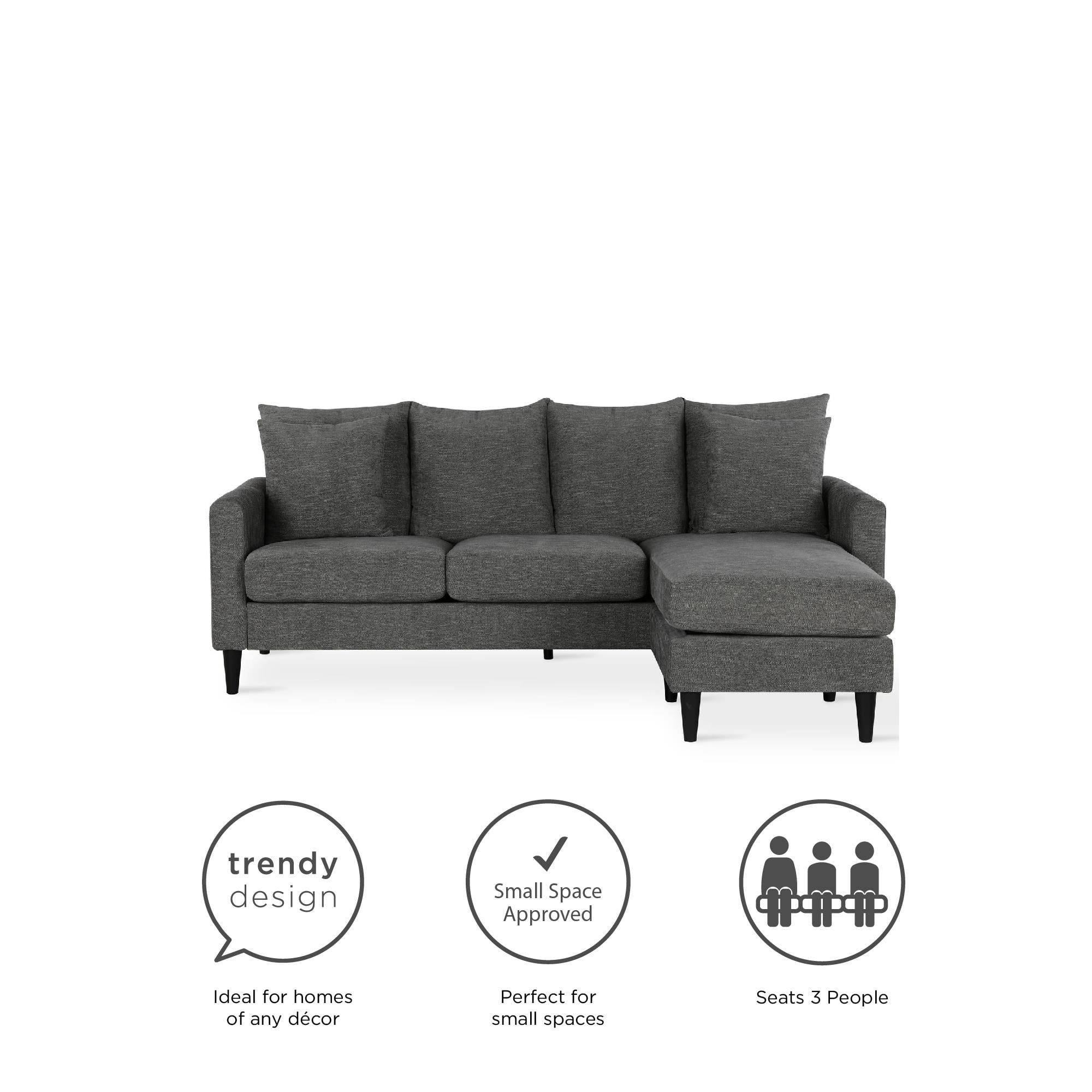 DHP Keaton Reversible Sectional with Pillows, Gray