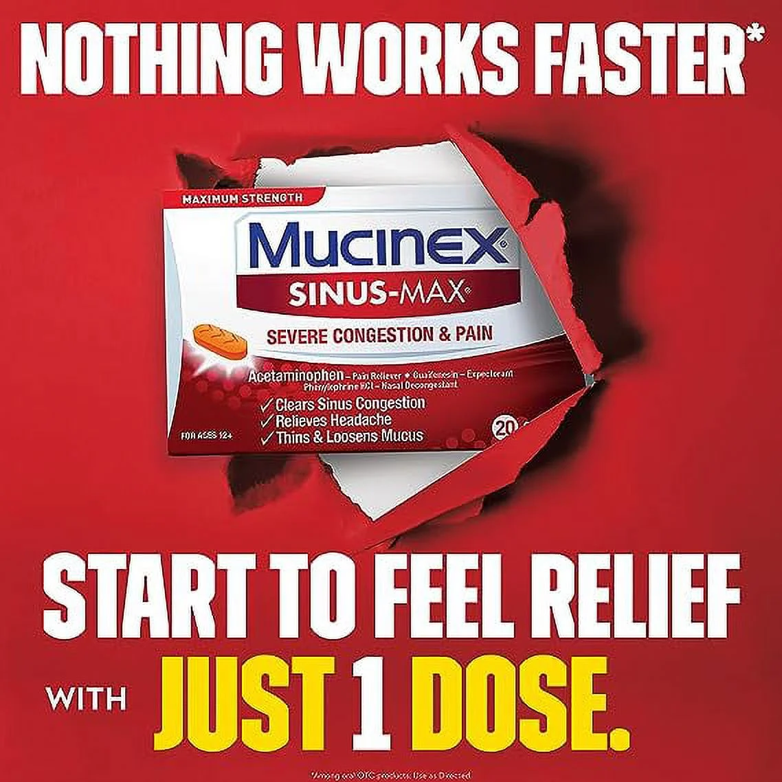 Mucinex Sinus-Max Severe Congestion Relief Caplets 20 ea (Pack of 4)