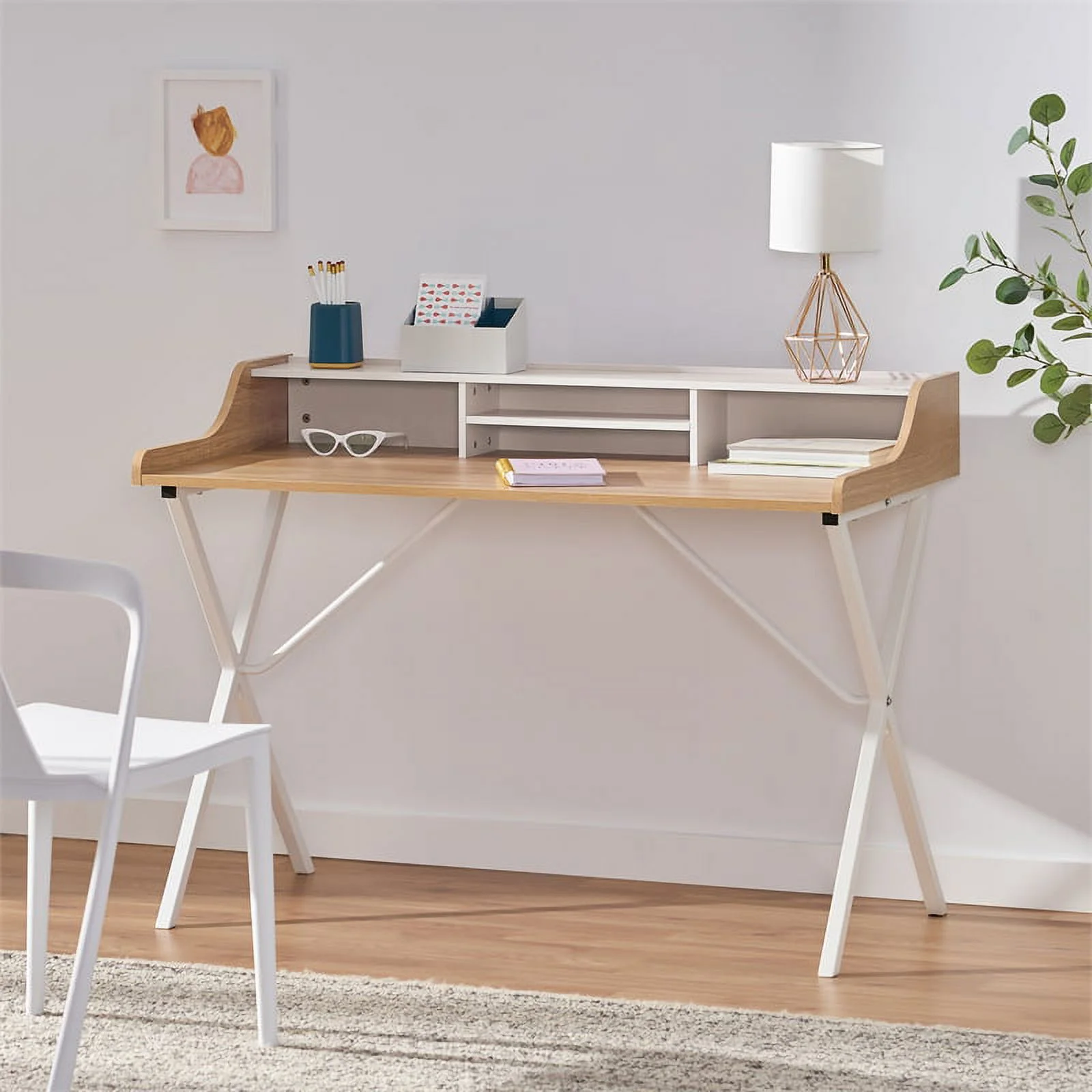Noble House Aalto Modern Faux Wood Computer Desk in Oak and White