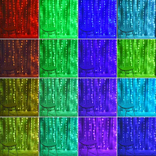 Fairy Curtain Lights - 16-Color Changing String Lights with Remote, 4 Lighting Modes, Ideal for Christmas, Weddings, Parties, Room Decor - Rainbow Backdrop