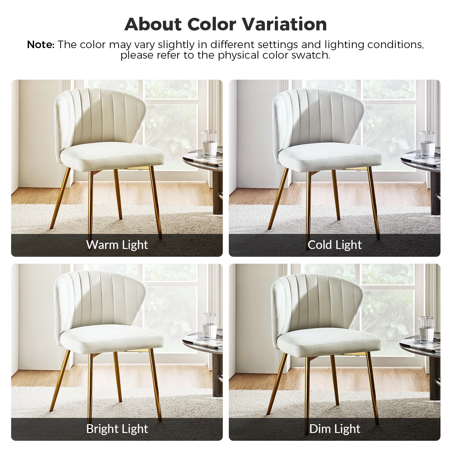 Velvet Upholstery Set of 4 Dining Chairs Channel Tufted Side Chair Metal Legs Kitchen Living Room Bedroom Tan