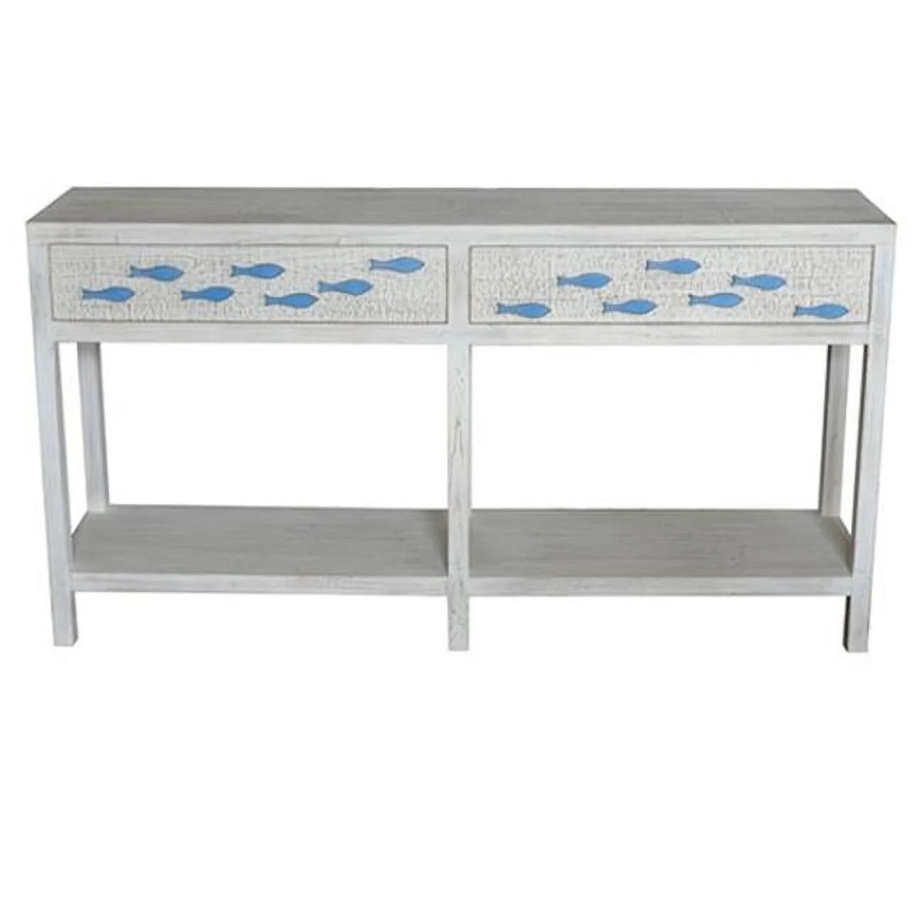 Crestview Collection CVFZR3583 Swimming Upstream 2 Drawer Aqua Fish Console, Antique White