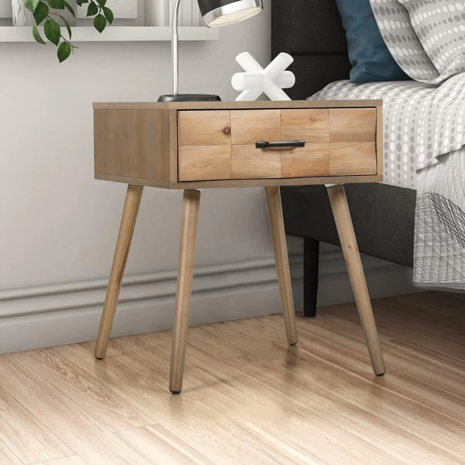 Farmhouse Modern Wood Square Coffee End Side Tables Nightstand Rustic With Storage Drawer Small Accent Bedside Table For Living Room Bedroom Sofa