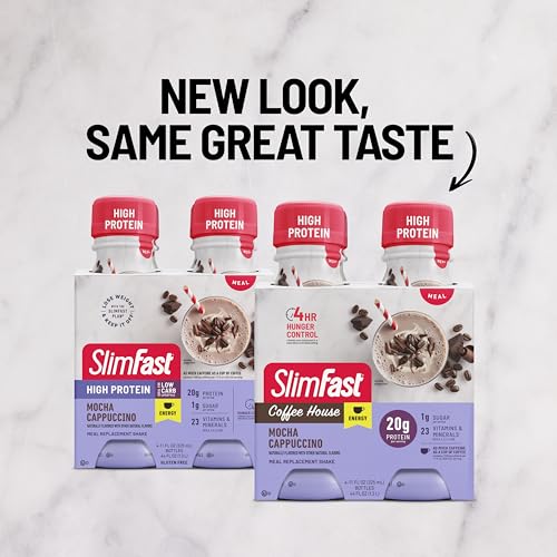 SlimFast Protein Shake, Chocolate- 20g Protein, Meal Replacement Shake Ready to Drink, High Protein with Low Carb and Low Sugar, 24 Vitamins and Minerals, 12 Count (Pack of 1) (Packaging May Vary)