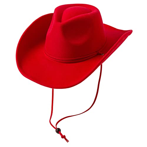 Lanzom Women Men Retro Felt Wide Brim Western Cowboy Cowgirl Hat Dress Up Hat with Wind Lanyard