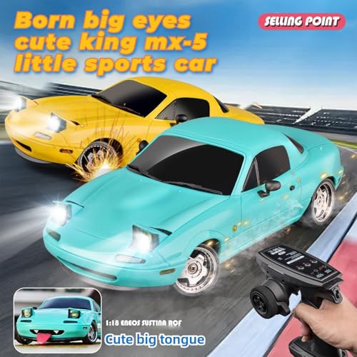 LD1899 1/18 RC Drift Car GTR R34 2.4GHz RWD with Gyroscope on-Road Alloy Body Shell Racing Cars Radio Control (Blue)