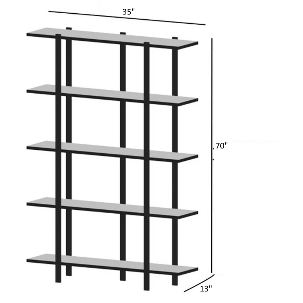 Mina 5 Tier Modern Bookshelf, Metal Frame Bookshelf for Small Spaces in your Living Rooms, Office Furniture Bookcase, Walnut