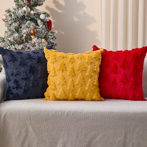 DFXSZ Christmas Tree Pillow Covers 18x18 inch Set of 2 Christmas Decoration Beige Soft Plush Faux Fur Jacquard Throw Pillows for Bedroom Sofa Holiday Festivals Winter Home Decor PTK006C18