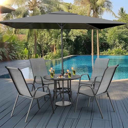 VINGLI Patio Chairs Set of 6 – Stackable Outdoor Dining Chairs with Comfortable Sling High Back Chairs and Armrests for Lawn, Poolside, Courtyard, Balcony, Garden, Black