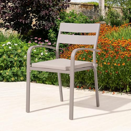 Soleil Jardin Outdoor Aluminum 4-Piece Patio Dining Chairs with Cushions, Stackable Bistro Chairs for Balcony, Garden, Backyard, Flaxen Finish & Beige Cushion