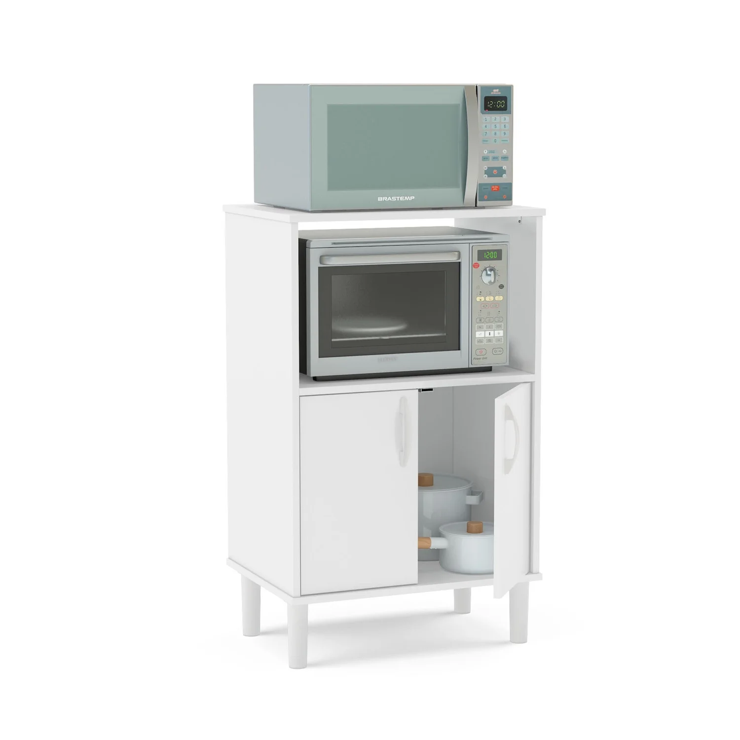 Boahaus Nantes Kitchen Pantry, 4 Legs, 2 Doors and 2 Shelves, Modern, Manufactured Wood, White