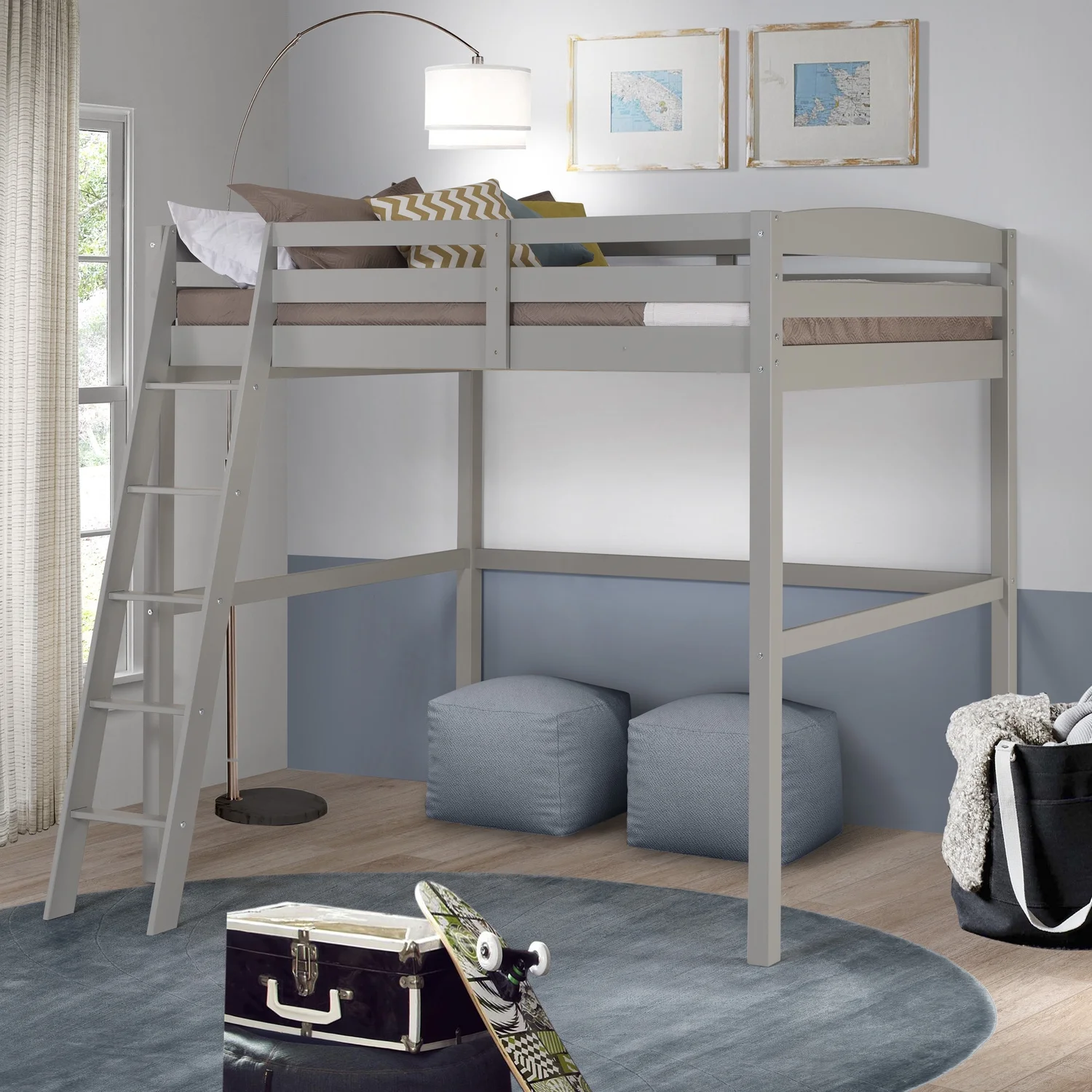 Camaflexi Tribeca Solid Wood High Loft Bed Frame Full in Gray