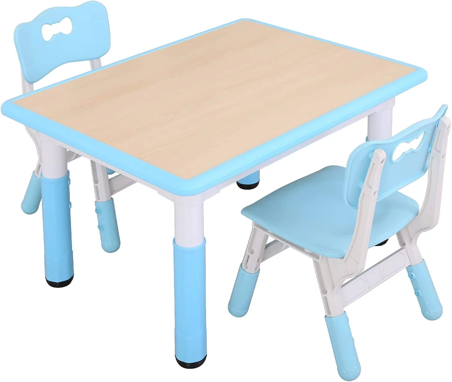 Kids Study Table and Chairs Set, Height Adjustable Plastic Children Art Desk with 2 Seats, Kids Multi Activity Table Set (Maple TOP with Blue Border) BY-60-MBL