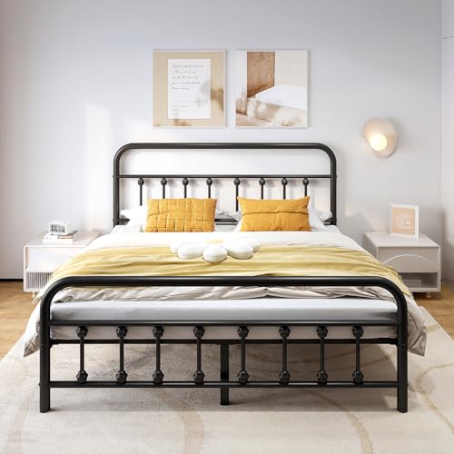 Vengarus Metal Bed Frame,Full Size Bed Frame with Headboard,Structurally Stable, Heavy Duty Steel Slat Supported,Under Bed Storage,No Box Spring Needed,14 Inch,Black