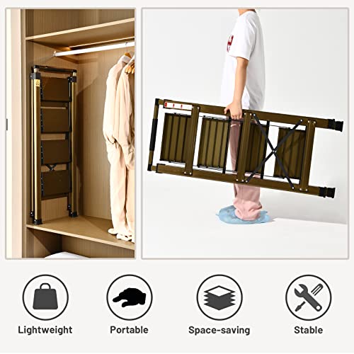 XinSunho 5 Step Ladder, Retractable Handgrip Folding Step Stool with Anti-Slip Wide Pedal, Aluminum Stool Ladders 5 Steps, 330lbs Safety Household Ladder