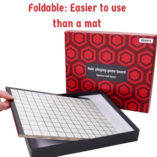 The Authentic Role-Playing Game Board by Hexers, Mat Alternative, Compatible with Dungeons and Dragons D&D DND Pathfinder RPG, 27x23 inches, 1 inch Square and Hexes Battle Grid, Foldable & Dry Erase