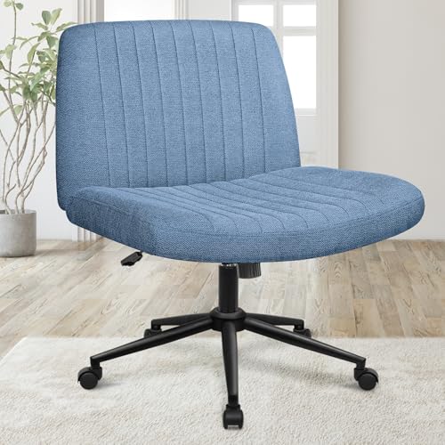 Orange Factory Criss Cross Chair with Wheels, Armless Cross Legged Office Desk Chair, Wide Comfy Vanity Rolling Swivel Modern Comfortable Fabric Computer Task Chairs for Home Office (Beige)