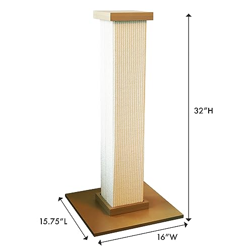 SmartCat Ultimate Scratching Post – Beige, Large 32 Inch Tower - Sisal Fiber, Simple Design - For All Cats