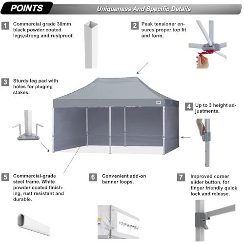 ABCCANOPY Easy Pop Up Canopy Tent with Sidewalls 10x10 Commercial -Series, White