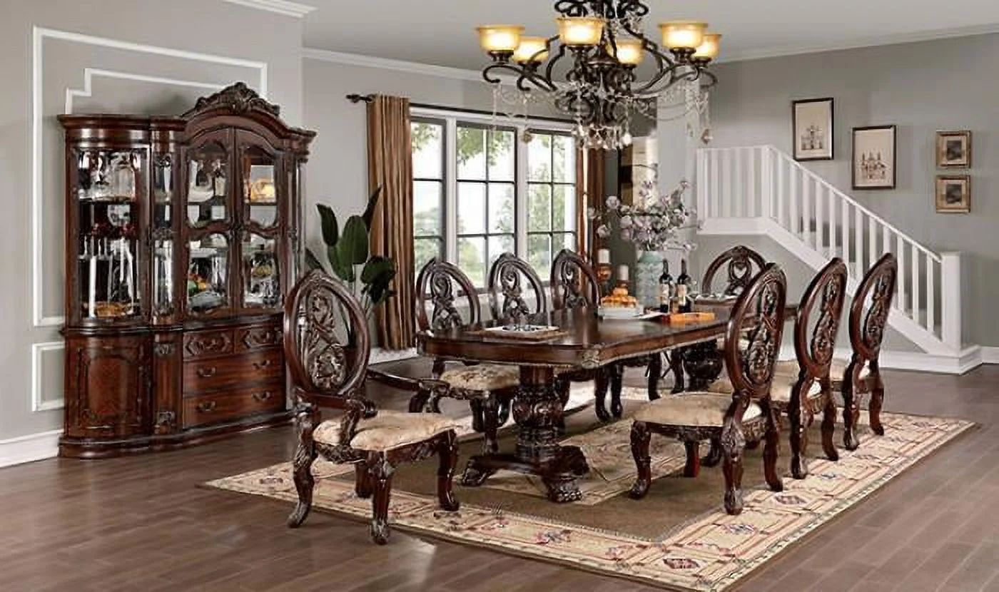Brown Cherry Expandable Double Pedestal Dining Table FOA CM3145T Normandy
