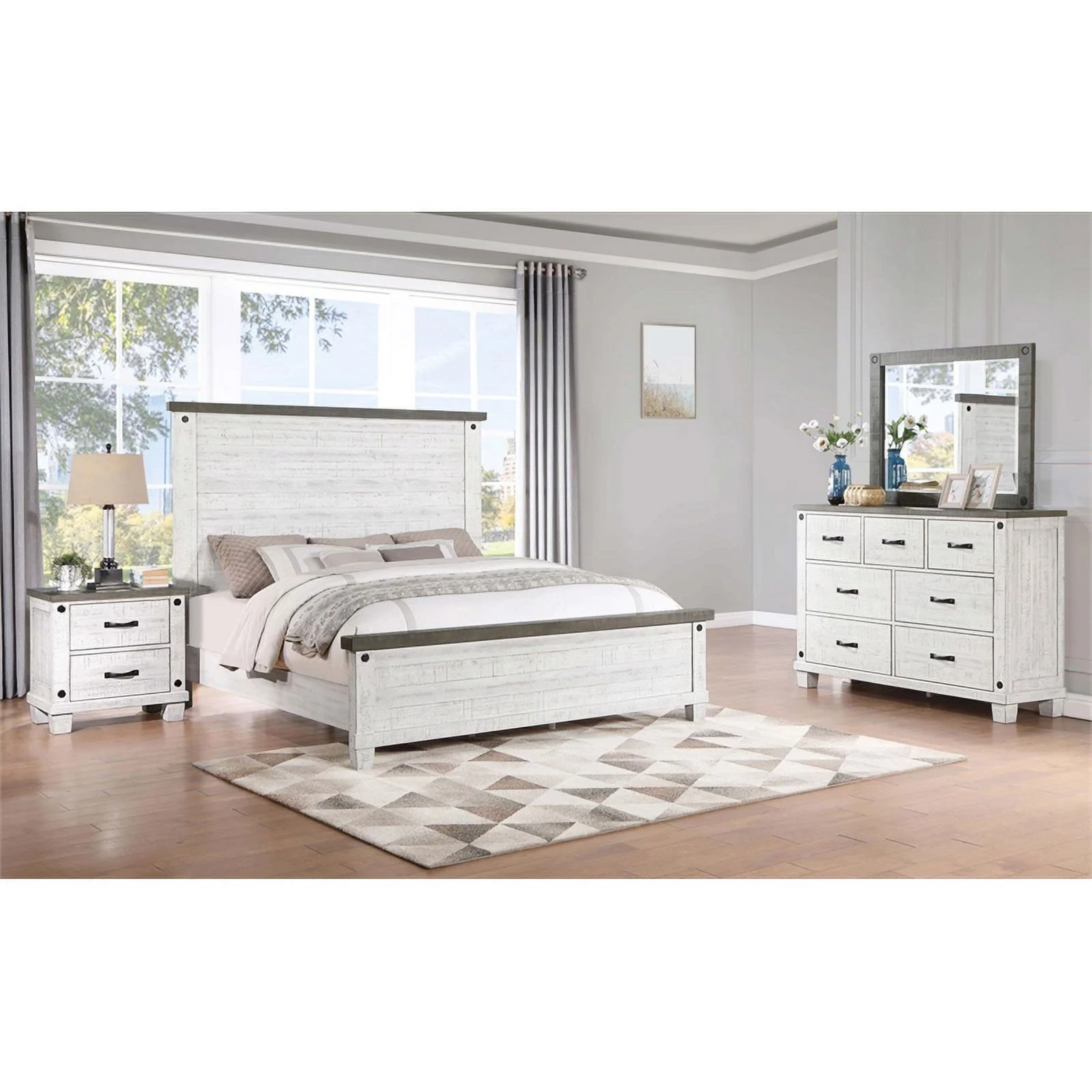 Pemberly Row 4-piece Wood Queen Bedroom Set Distressed Gray and White