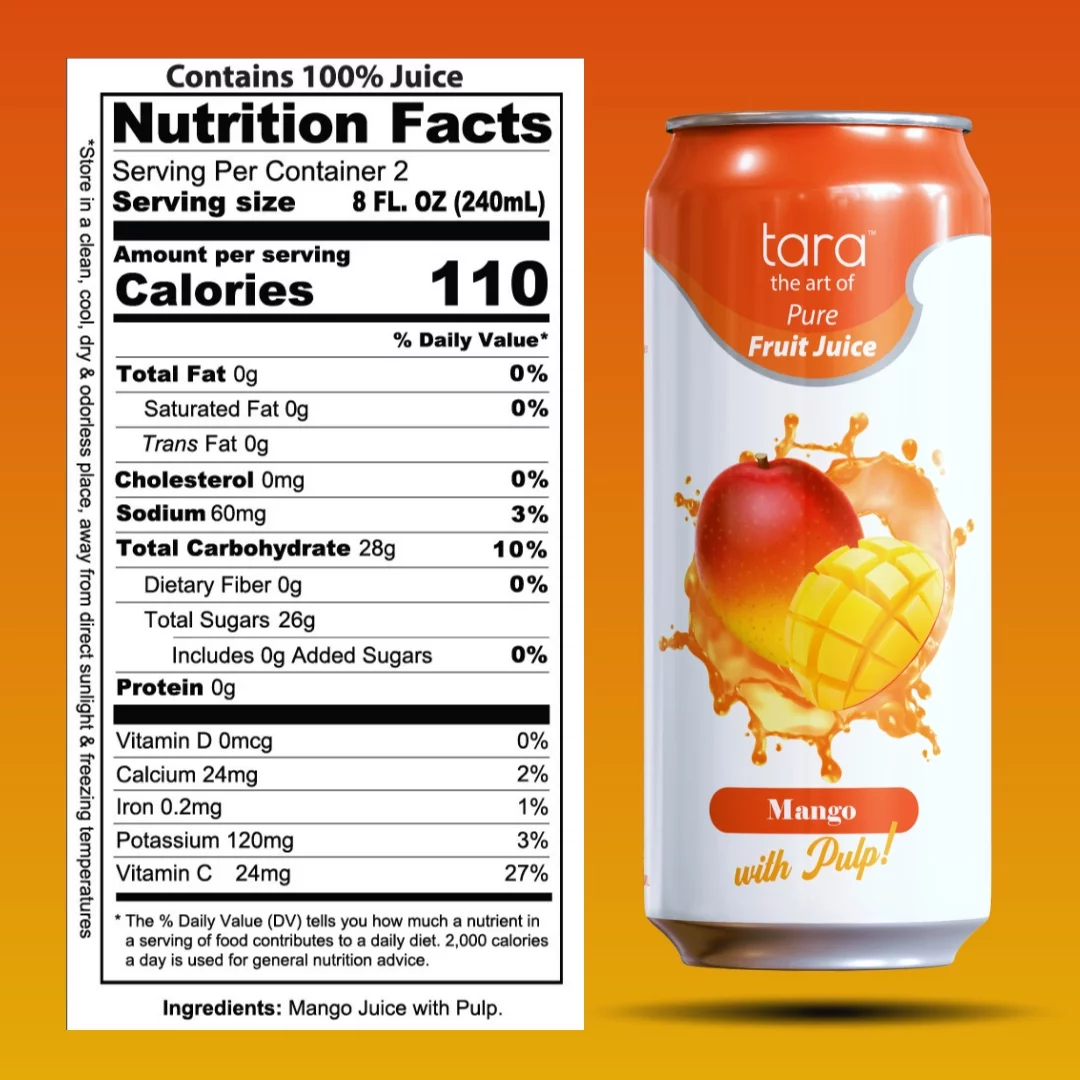 Tara Pure Fruit Juice With Pulp, Mango, 16.9 fl.oz (12 Pack)