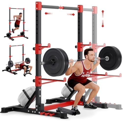 YOLEO Squat Rack with Adjustable Pull-Up Bar & Extended Safety Arms, Multi-Functional Power Racks Squat Stand for Home Gym, Garage & Basement, 35