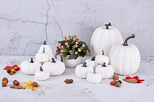 Artmag Package of 12 Pcs Assorted Sizes Artificial Fake Orange Pumpkins Large Faux Harvest Pumpkins for Fall Thanksgiving Halloween Seasonal Holiday Decor Decoration