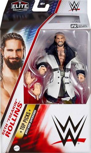 Mattel WWE Top Picks Elite Action Figure & Accessories Set, Seth “Freakin” Rollins 6-inch Collectible with Swappable Hands, Ring Gear & 25 Articulation Points