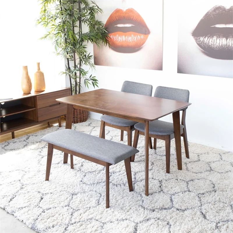 Home Square 4 Piece Furniture Set with Dining Table Bench and 2 Dining Chairs