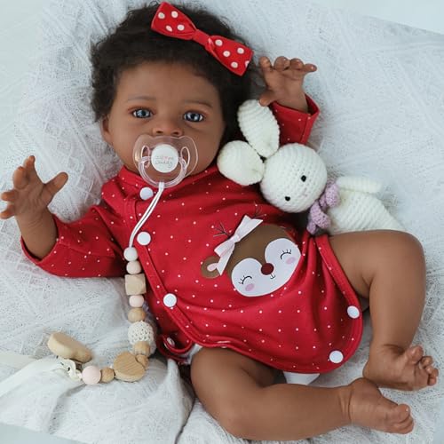 SCOM Reborn Baby Dolls Black Girl - 20 Inch African American Realistic Newborn Girl Doll, Lifelike Weighted Soft Body, Christmas Birthday Gift for Kids Age 3+