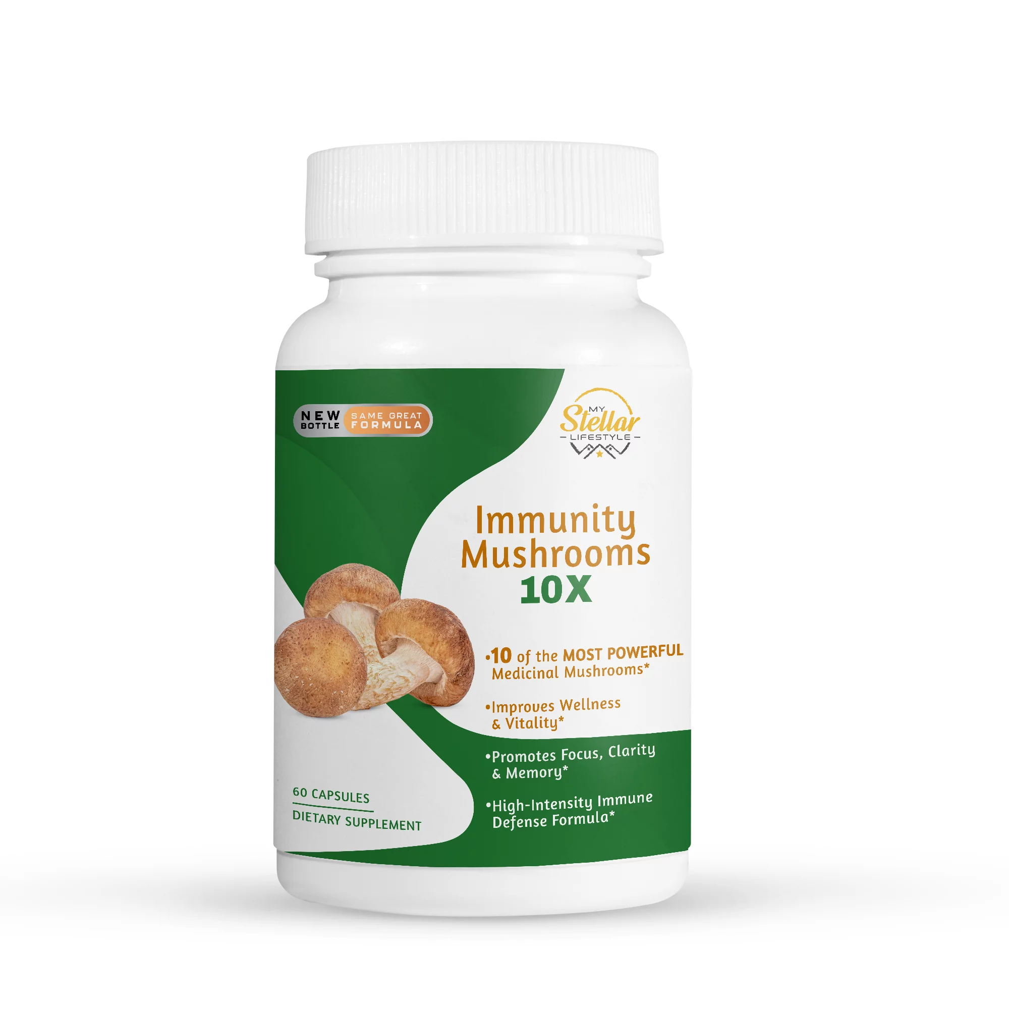 Immunity Mushrooms 10X, promotes focus, clarity & memory-60 Capsules