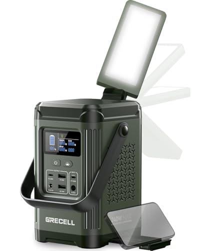 240W Portable Power Station 153.6WH Solar Generator, GRECELL LiFePO4 Battery Dual Way 100W PD, Portable Power Bank with Integrated Stand for Outdoors, Camping, Travel (No Wall Charger Included)