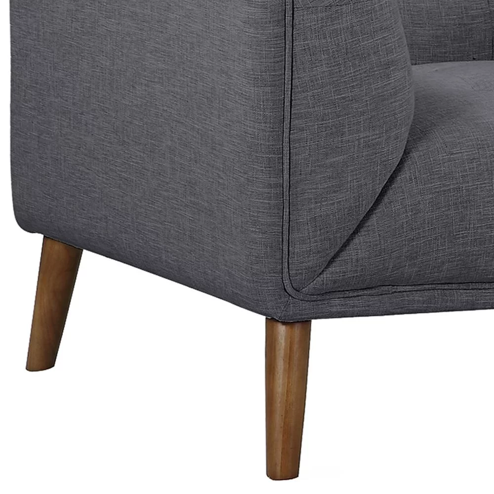 Hudson Gray Button-Tufted Sofa Chair Linen Fabric Walnut Legs