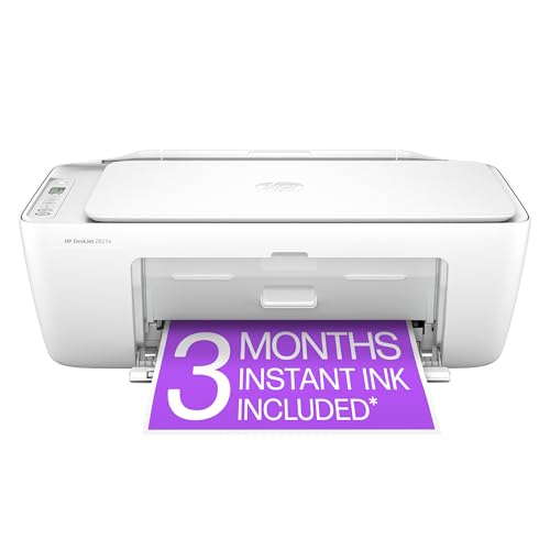 HP DeskJet 2827e Wireless All-in-One Color Inkjet Printer, Scanner, Copier, Best Home Printer, 3 Months of Instant Ink Included (6W7F5A)